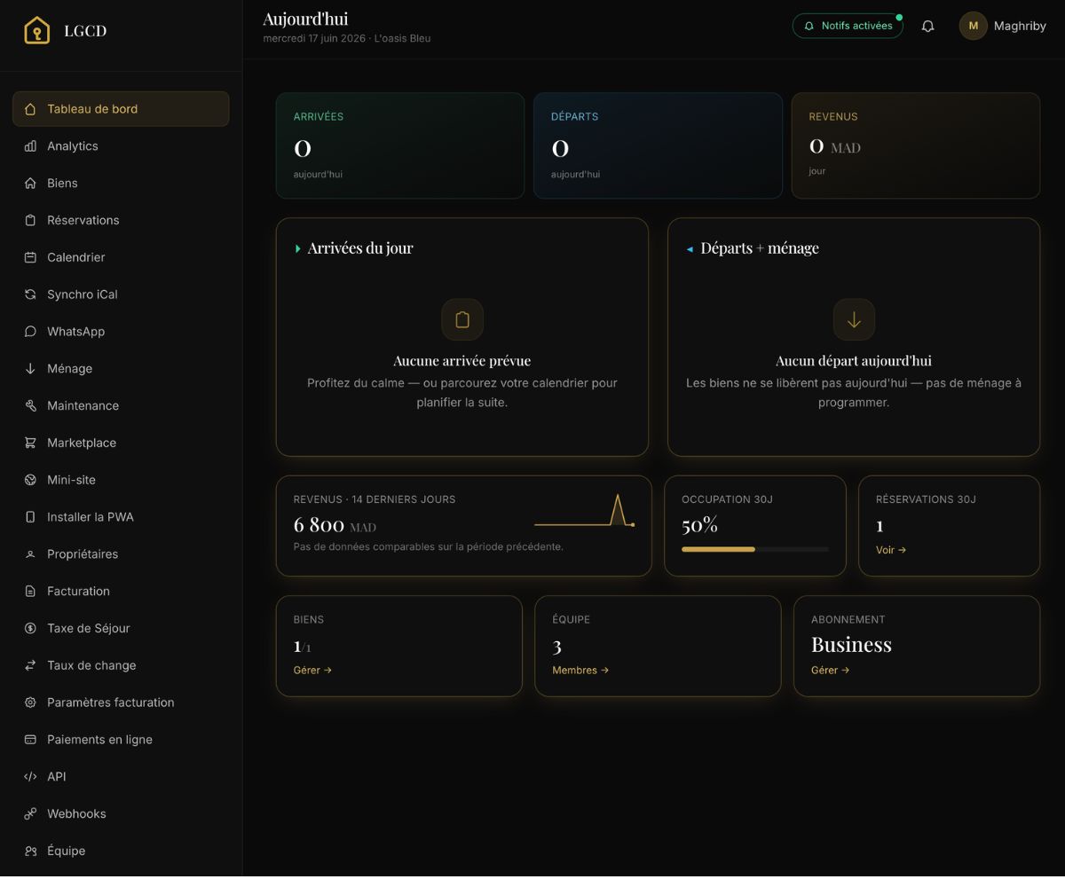 Interface du tableau de bord de la plateforme SaaS de conciergerie